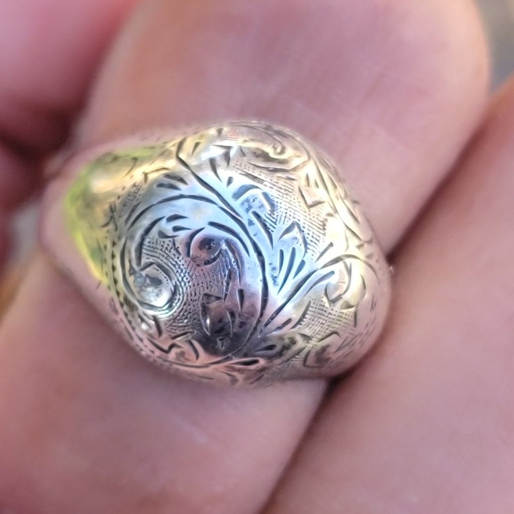 Vintage 925 sterling silver SIAM bubble untricately hand chased engraved ring - Picture 2 of 15